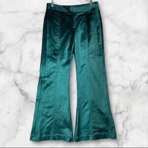 Free People Pants Womens Size 2 Green Velvet Flare Wide Leg Boho Trousers